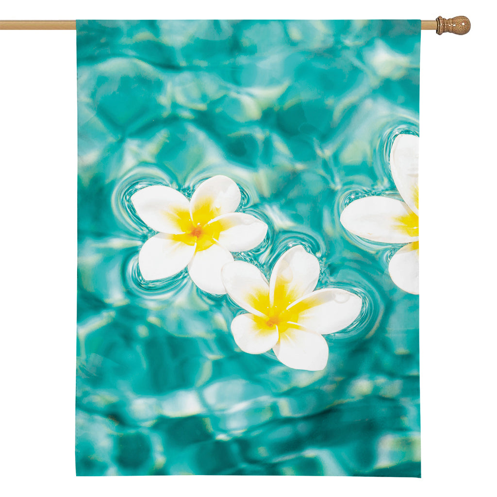 White And Yellow Plumeria In Water Print House Flag