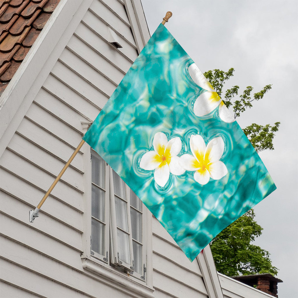 White And Yellow Plumeria In Water Print House Flag