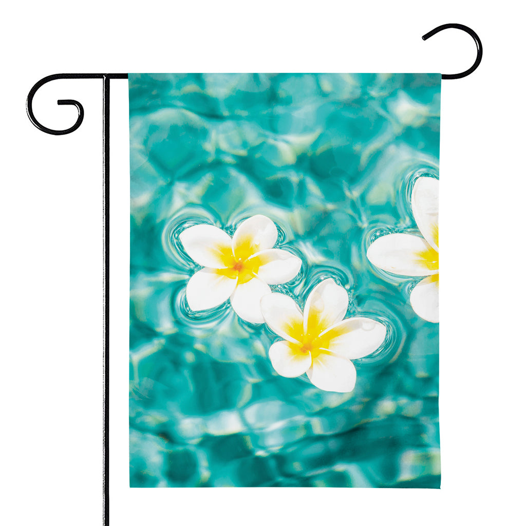 White And Yellow Plumeria In Water Print House Flag