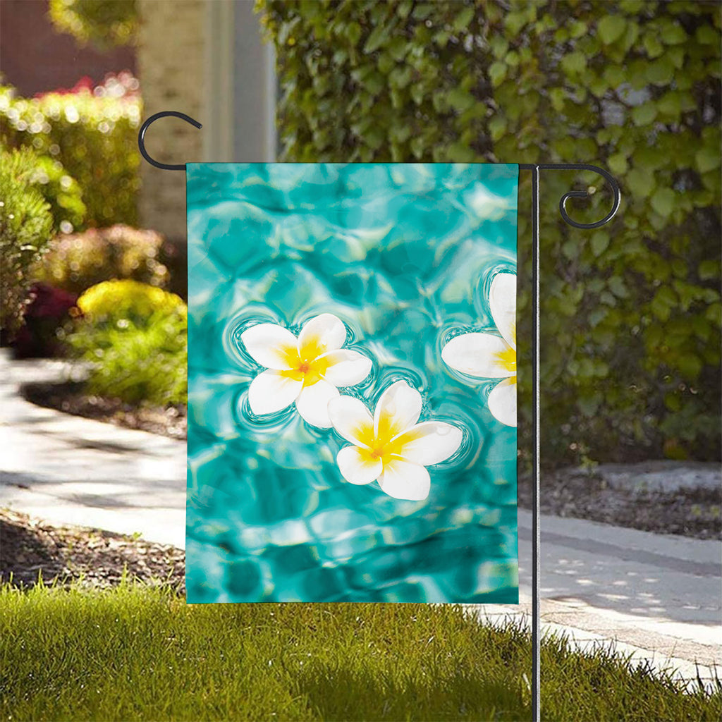 White And Yellow Plumeria In Water Print House Flag