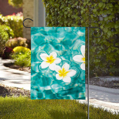 White And Yellow Plumeria In Water Print House Flag