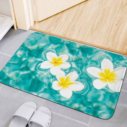 White And Yellow Plumeria In Water Print Indoor Door Mat