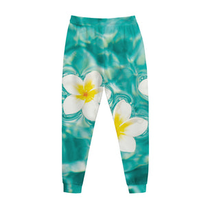 White And Yellow Plumeria In Water Print Jogger Pants