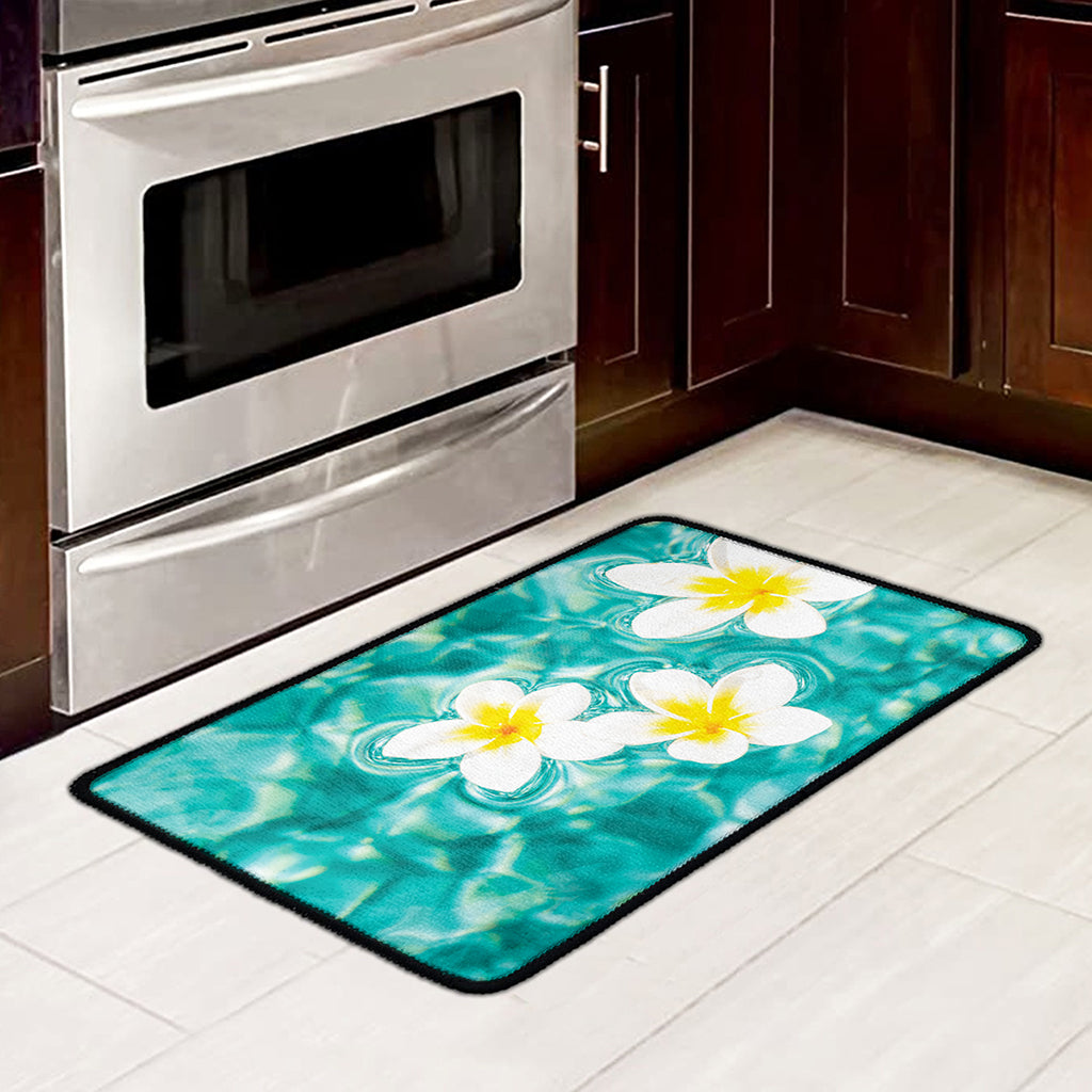 White And Yellow Plumeria In Water Print Kitchen Mat
