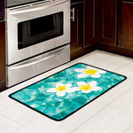 White And Yellow Plumeria In Water Print Kitchen Mat