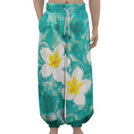 White And Yellow Plumeria In Water Print Lantern Pants