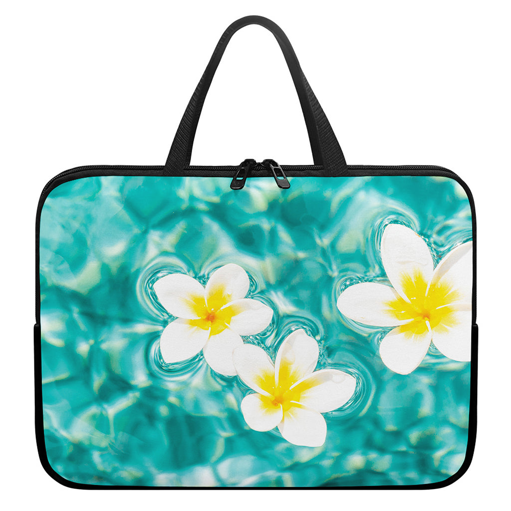 White And Yellow Plumeria In Water Print Laptop Sleeve With Handle