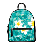 White And Yellow Plumeria In Water Print Leather Backpack