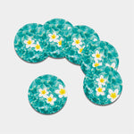 White And Yellow Plumeria In Water Print Leather Coaster Set