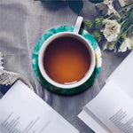 White And Yellow Plumeria In Water Print Leather Coaster Set