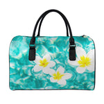 White And Yellow Plumeria In Water Print Leather Duffle Bag