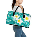 White And Yellow Plumeria In Water Print Leather Duffle Bag