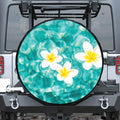 White And Yellow Plumeria In Water Print Leather Spare Tire Cover