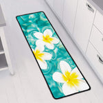 White And Yellow Plumeria In Water Print Long Kitchen Mat