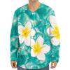 White And Yellow Plumeria In Water Print Long Sleeve Baseball Jersey