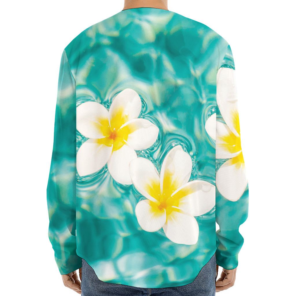 White And Yellow Plumeria In Water Print Long Sleeve Baseball Jersey