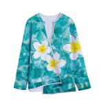 White And Yellow Plumeria In Water Print Long Sleeve Short Coat