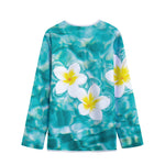 White And Yellow Plumeria In Water Print Long Sleeve Short Coat