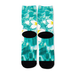 White And Yellow Plumeria In Water Print Long Socks