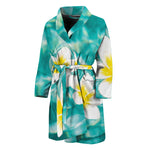 White And Yellow Plumeria In Water Print Men's Bathrobe