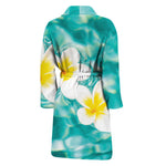 White And Yellow Plumeria In Water Print Men's Bathrobe