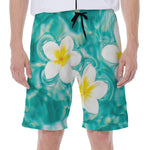 White And Yellow Plumeria In Water Print Men's Beach Shorts
