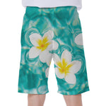 White And Yellow Plumeria In Water Print Men's Beach Shorts