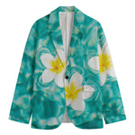 White And Yellow Plumeria In Water Print Men's Blazer