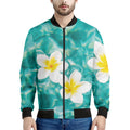White And Yellow Plumeria In Water Print Men's Bomber Jacket