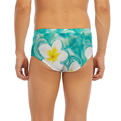 White And Yellow Plumeria In Water Print Men's Briefs