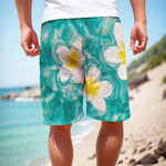 White And Yellow Plumeria In Water Print Men's Cargo Shorts