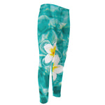 White And Yellow Plumeria In Water Print Men's Compression Pants