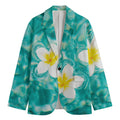 White And Yellow Plumeria In Water Print Men's Cotton Blazer