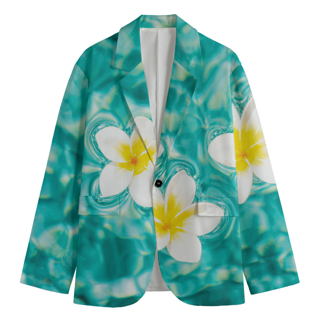 White And Yellow Plumeria In Water Print Men's Cotton Blazer
