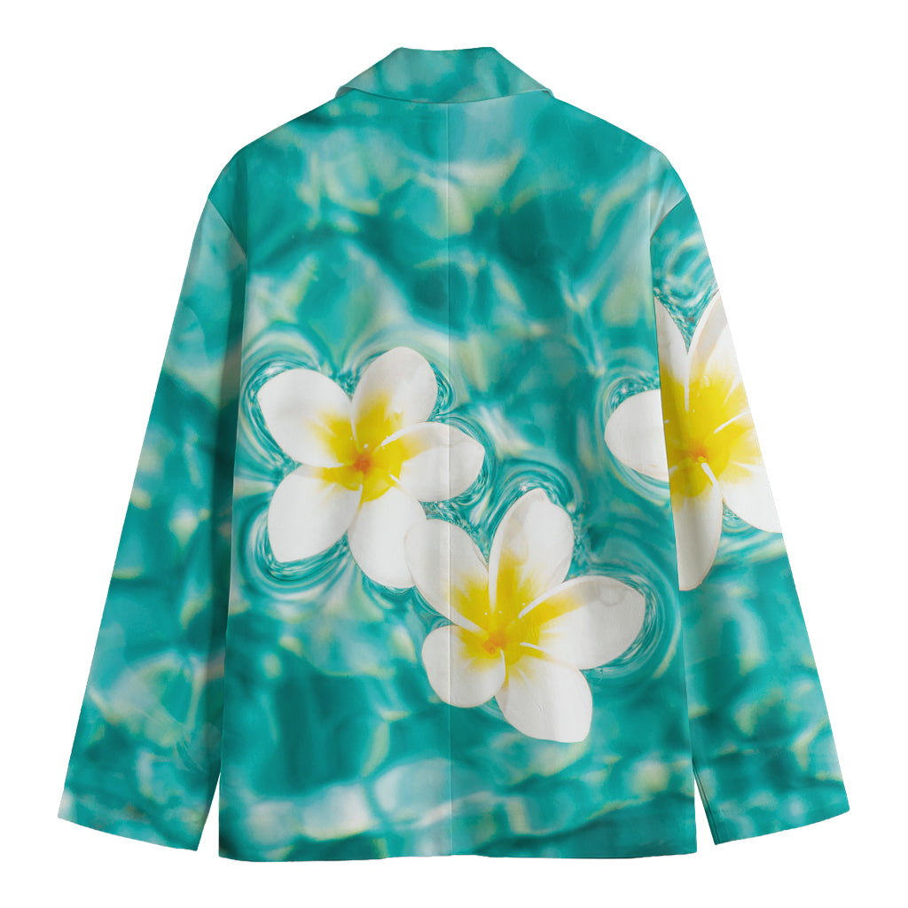 White And Yellow Plumeria In Water Print Men's Cotton Blazer