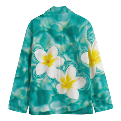 White And Yellow Plumeria In Water Print Men's Cotton Blazer