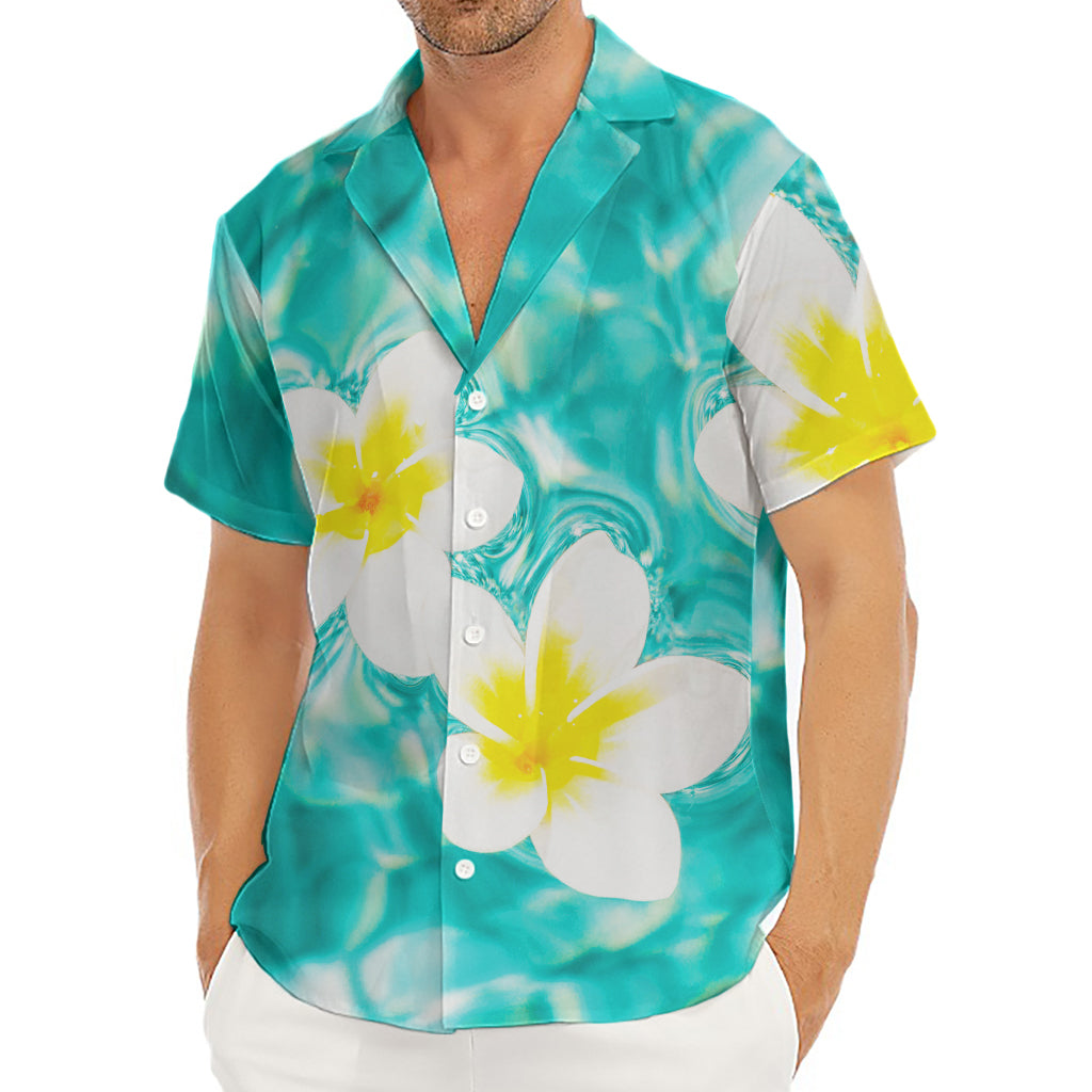 White And Yellow Plumeria In Water Print Men's Deep V-Neck Shirt