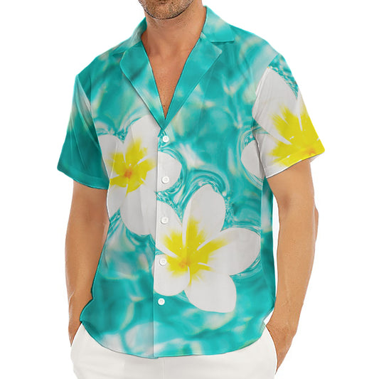White And Yellow Plumeria In Water Print Men's Deep V-Neck Shirt