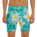 White And Yellow Plumeria In Water Print Men's Long Boxer Briefs