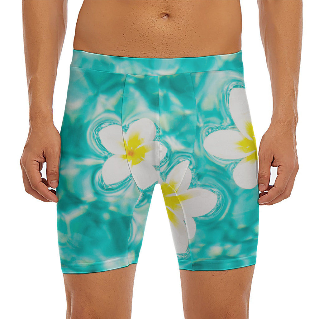 White And Yellow Plumeria In Water Print Men's Long Boxer Briefs