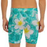 White And Yellow Plumeria In Water Print Men's Long Boxer Briefs