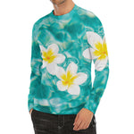 White And Yellow Plumeria In Water Print Men's Long Sleeve Rash Guard