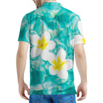 White And Yellow Plumeria In Water Print Men's Polo Shirt