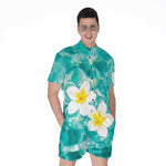 White And Yellow Plumeria In Water Print Men's Rompers