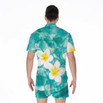 White And Yellow Plumeria In Water Print Men's Rompers