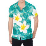 White And Yellow Plumeria In Water Print Men's Shirt