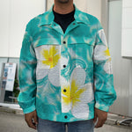 White And Yellow Plumeria In Water Print Men's Shirt Jacket