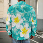 White And Yellow Plumeria In Water Print Men's Shirt Jacket