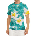 White And Yellow Plumeria In Water Print Men's Short Sleeve Rash Guard