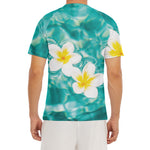 White And Yellow Plumeria In Water Print Men's Short Sleeve Rash Guard